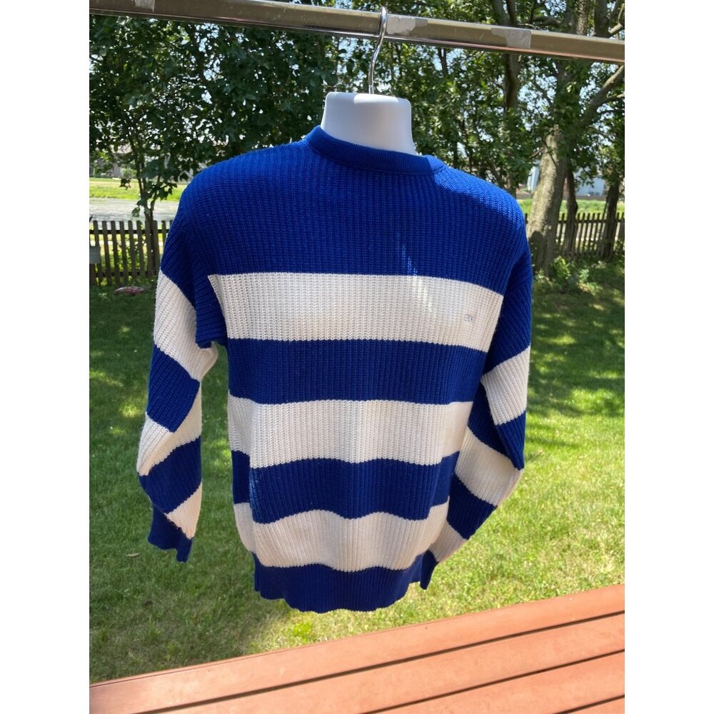 80's Striped Swingster Acrylic Sweater S Blue & White Xerox Men's Vintage